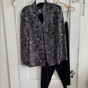 Alex Evenings Black and Silver Floral Jacket with Capris